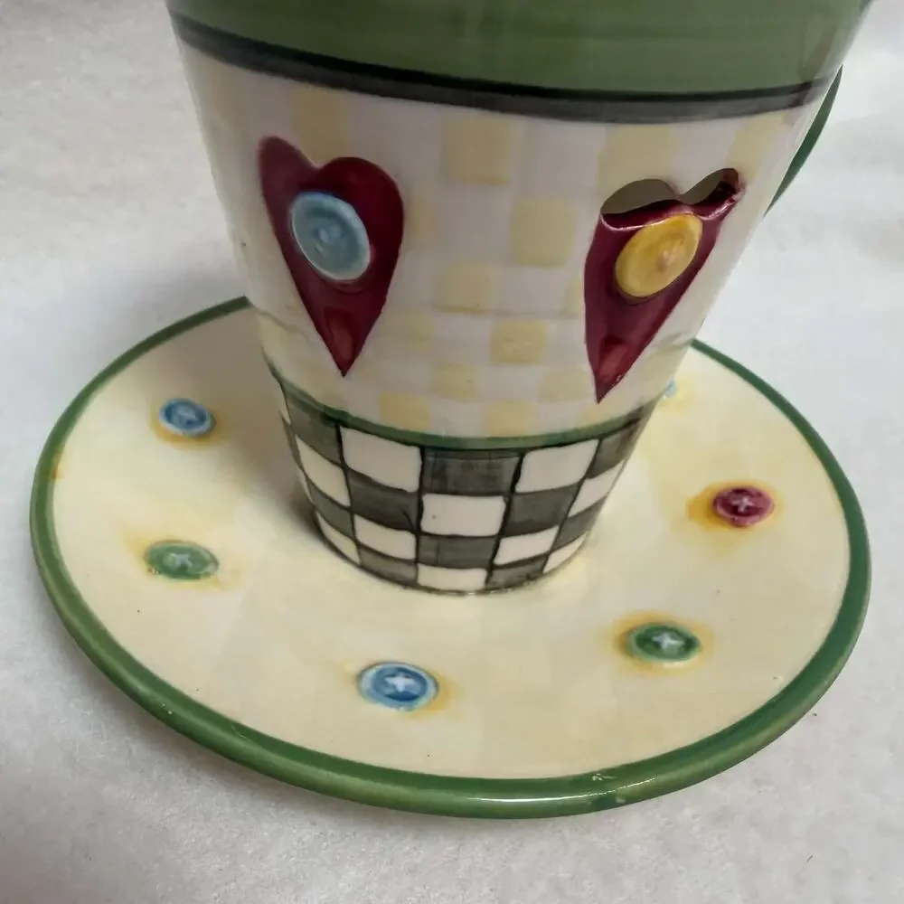Vintage Teacup Wax Tart Warmer Hearts Buttons Checkerboard Whimsical Country